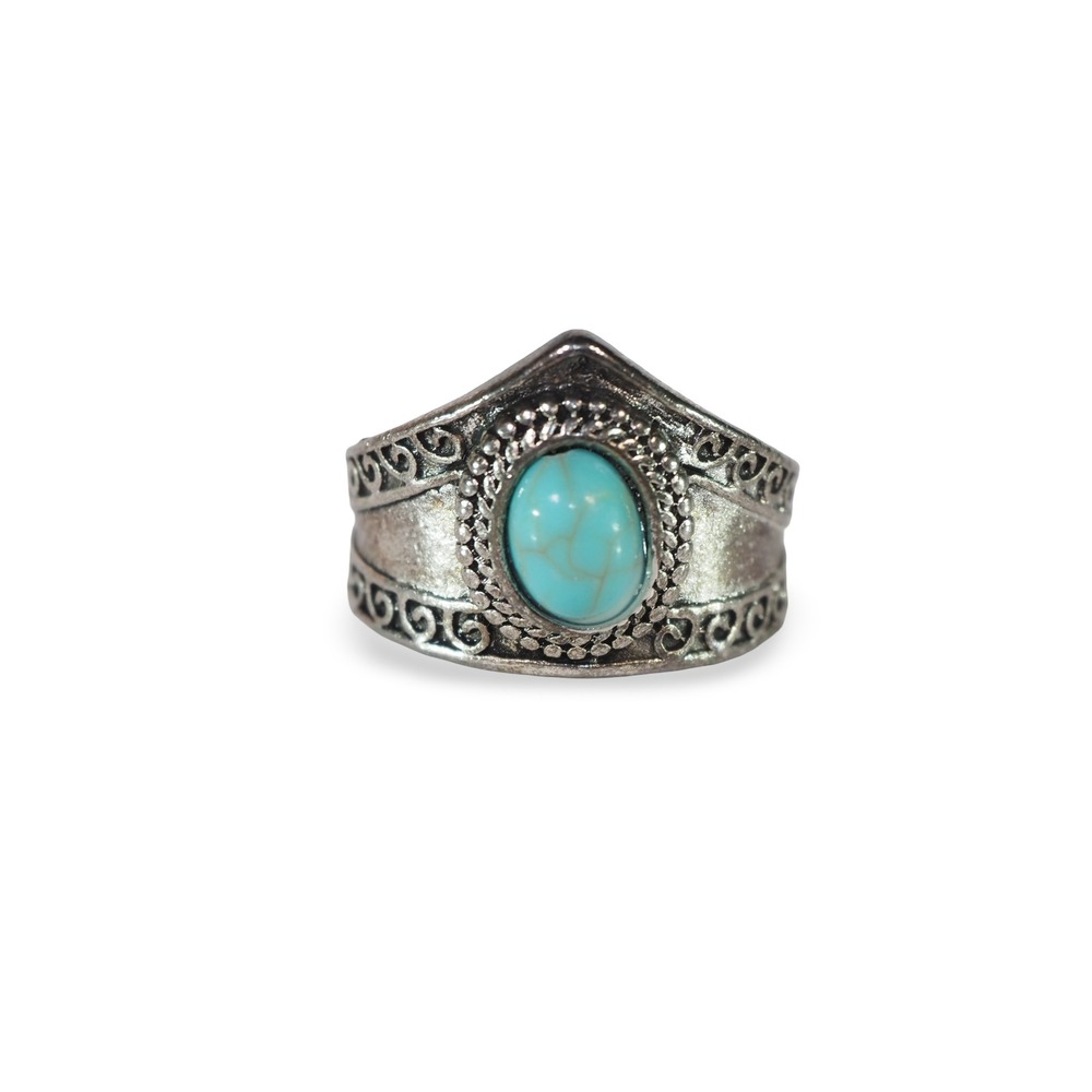 Unbranded Turquoise Ring Women's Size 8.25 Silver Vintage‎ Filigree Boho
